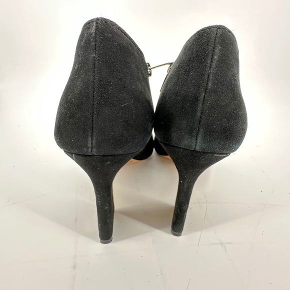 Vince‎ Camuto Black Suede Leather Pointed Toe Zip Up Heel Ankle Booties Unique - Picture 3 of 9